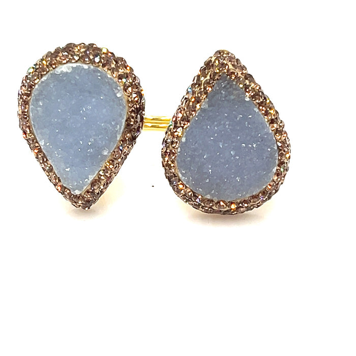 Style the Teardrop Double Gemstone & Crystal 925 Sterling Silver Adjustable Statement Ring exclusively at Born To Glam