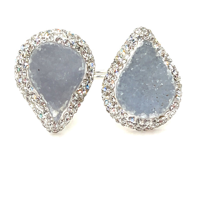 Style the Teardrop Double Gemstone & Crystal 925 Sterling Silver Adjustable Statement Ring exclusively at Born To Glam