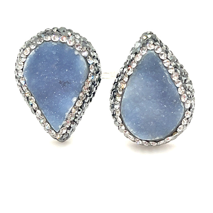 Style the Teardrop Double Gemstone & Crystal 925 Sterling Silver Adjustable Statement Ring exclusively at Born To Glam