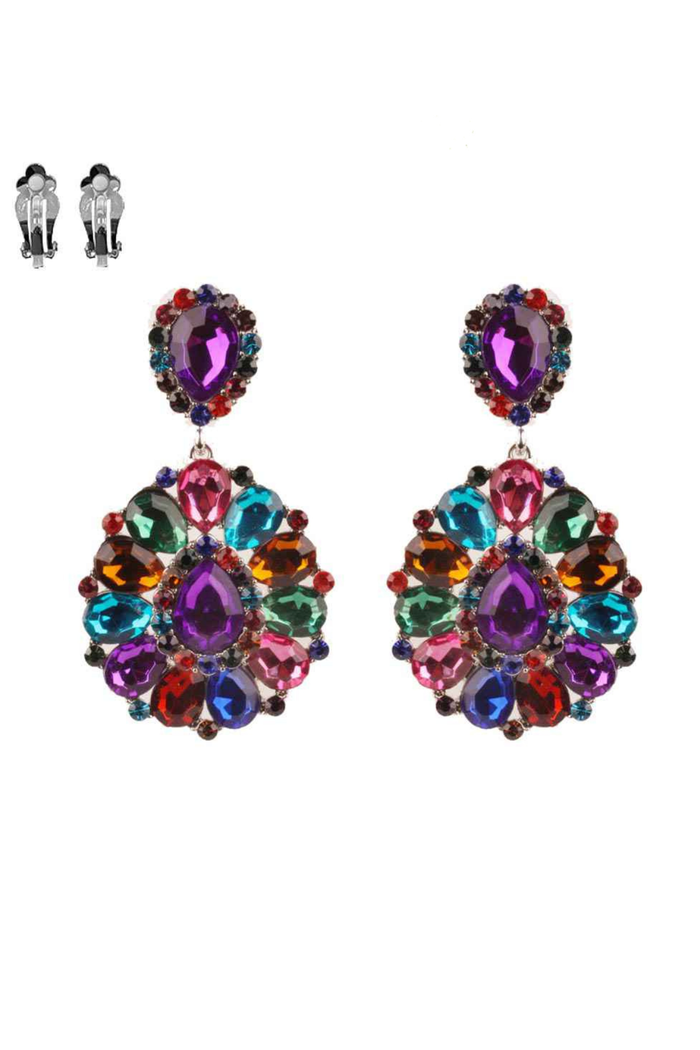 Style the Teardrop Gemstone Cluster Clip-On Earrings exclusively at Born To Glam
