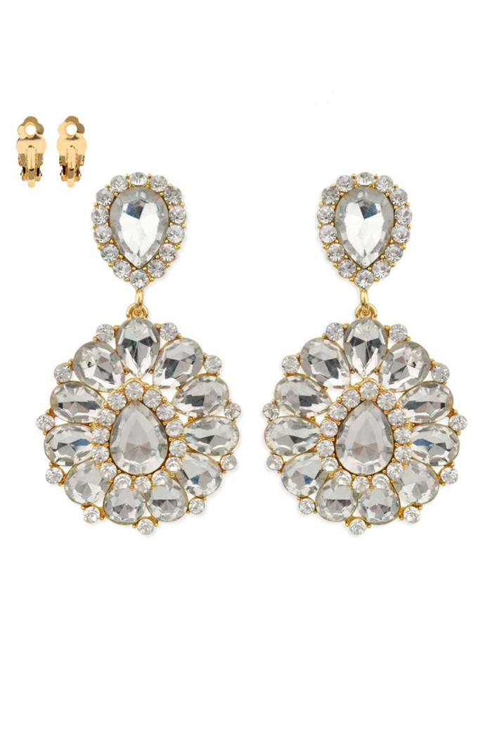 Style the Teardrop Gemstone Cluster Clip-On Earrings exclusively at Born To Glam