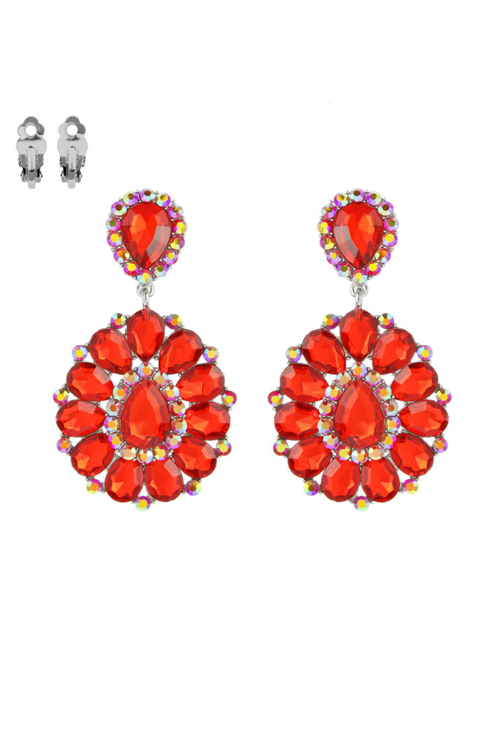 Style the Teardrop Gemstone Cluster Clip-On Earrings exclusively at Born To Glam