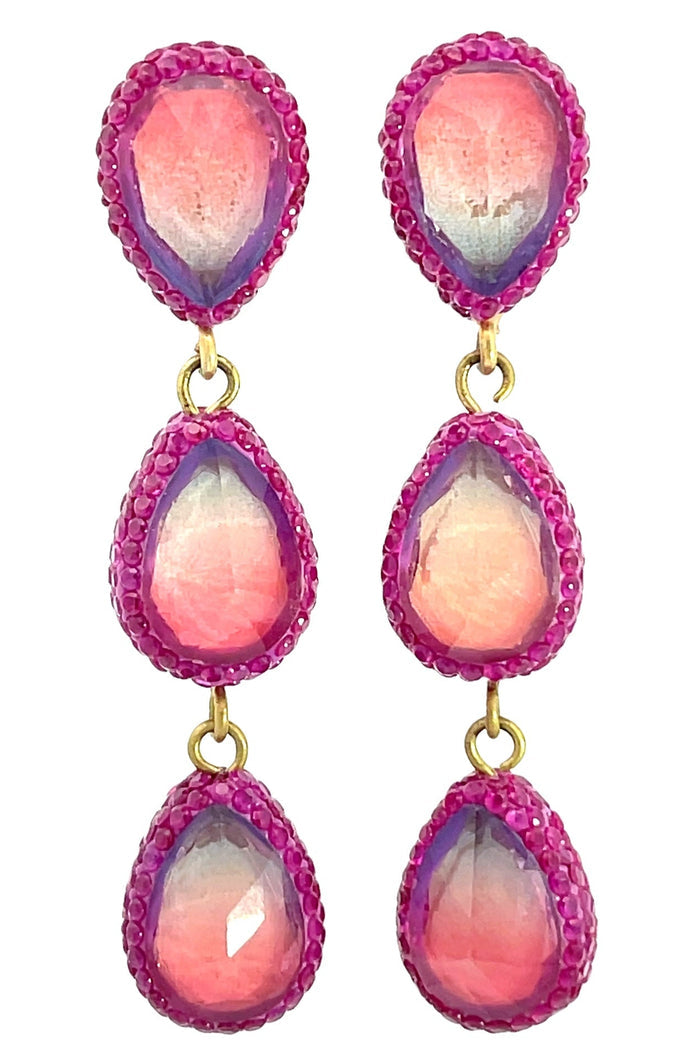 Style the Teardrop Multicolor Gemstone Crystal Sterling Silver Triple Drop Earrings exclusively at Born To Glam