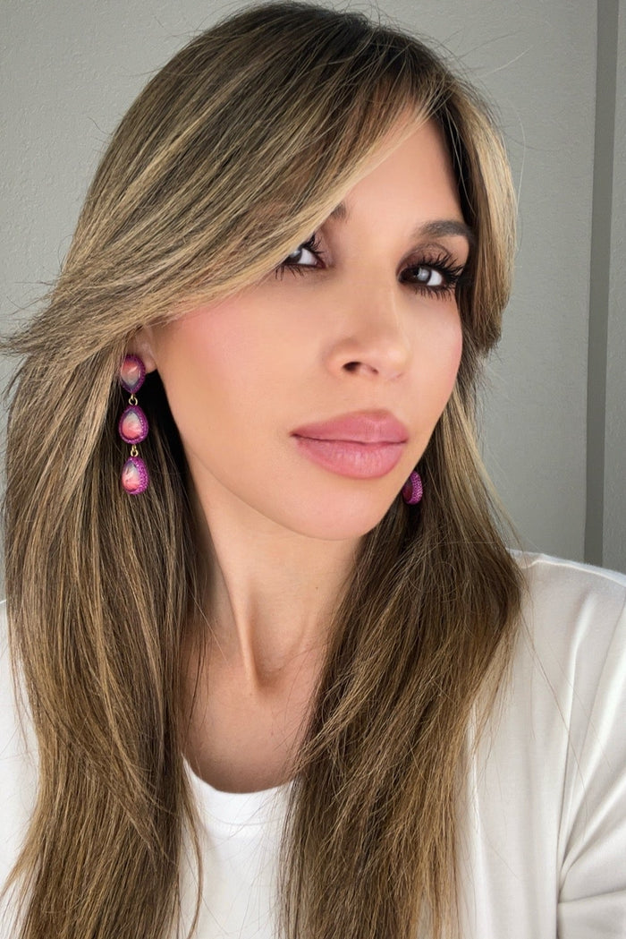 Style the Teardrop Multicolor Gemstone Crystal Sterling Silver Triple Drop Earrings exclusively at Born To Glam