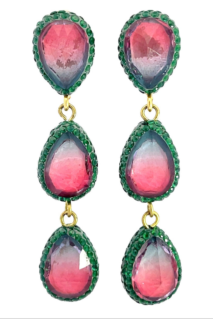 Style the Teardrop Multicolor Gemstone Crystal Sterling Silver Triple Drop Earrings exclusively at Born To Glam