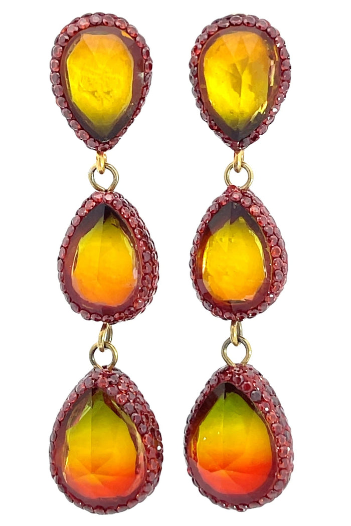 Style the Teardrop Multicolor Gemstone Crystal Sterling Silver Triple Drop Earrings exclusively at Born To Glam