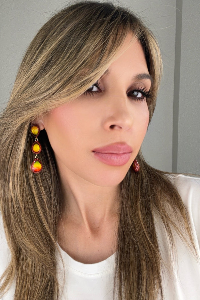 Style the Teardrop Multicolor Gemstone Crystal Sterling Silver Triple Drop Earrings exclusively at Born To Glam