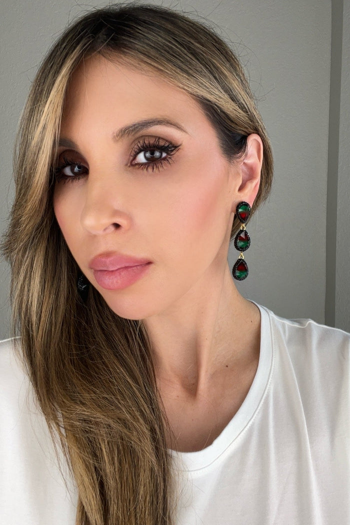 Style the Teardrop Multicolor Gemstone Crystal Sterling Silver Triple Drop Earrings exclusively at Born To Glam