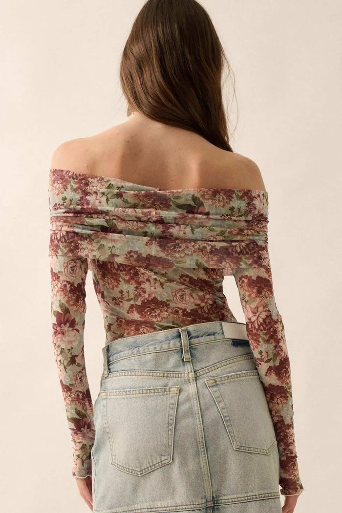 Tender Petals Floral Mesh Foldover Bodysuit - ShopPromesa