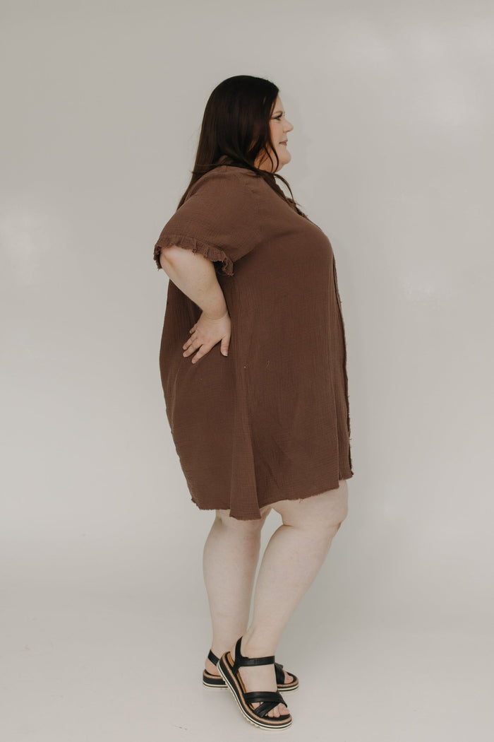 TEXTURED SHIRT DRESS IN TRUFFLE NOIR - Love Marlow
