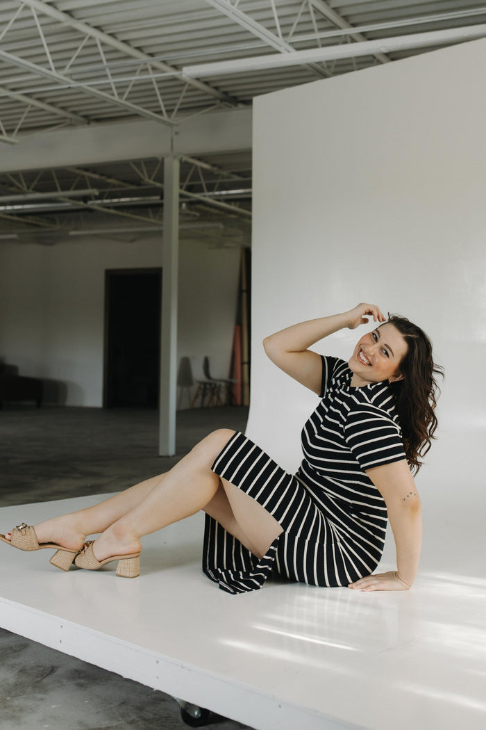 CREAM STRIPED BLACK T - SHIRT DRESS - Love Marlow