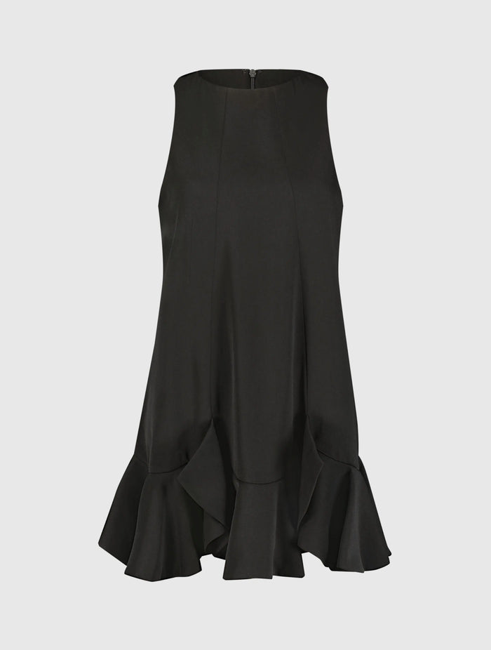 The Mia High Neck Sleeveless Crepe Mini Dress With Ruffle Hem - Mac Duggal