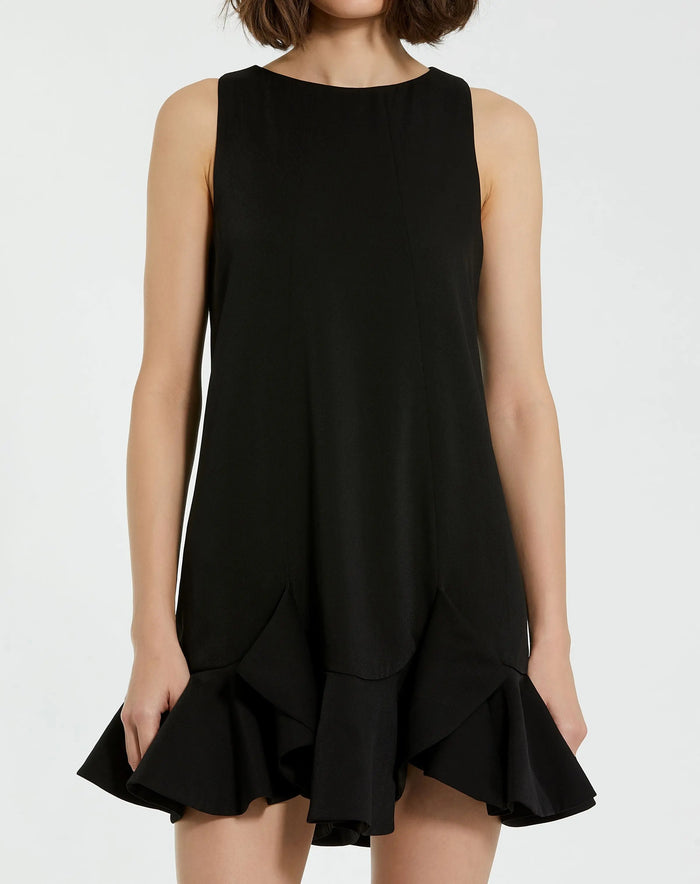 The Mia High Neck Sleeveless Crepe Mini Dress With Ruffle Hem - Mac Duggal