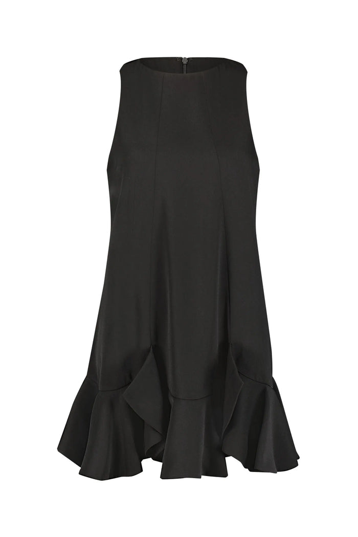 The Mia High Neck Sleeveless Crepe Mini Dress With Ruffle Hem - Mac Duggal