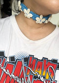 Thread cotton Handmade choker adjustable length necklace blue with kowdi charms