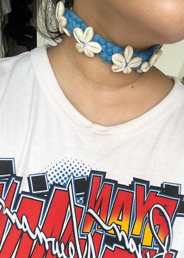 Thread cotton Handmade choker adjustable length necklace blue with kowdi charms