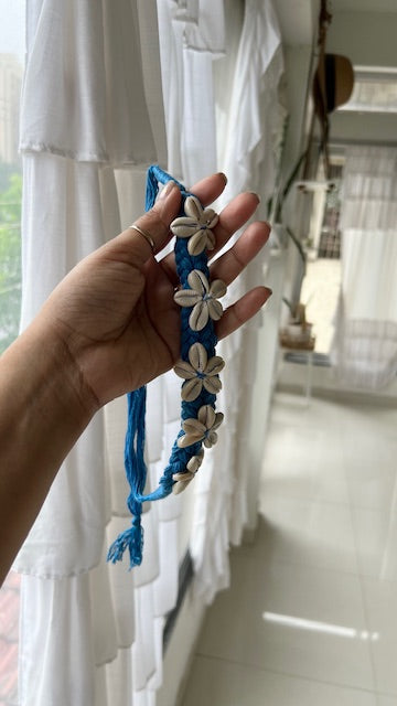 Thread cotton Handmade choker adjustable length necklace blue with kowdi charms