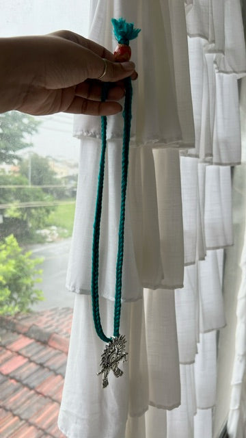 Thread cotton Handmade choker adjustable length necklace tealgreen with krishna charm