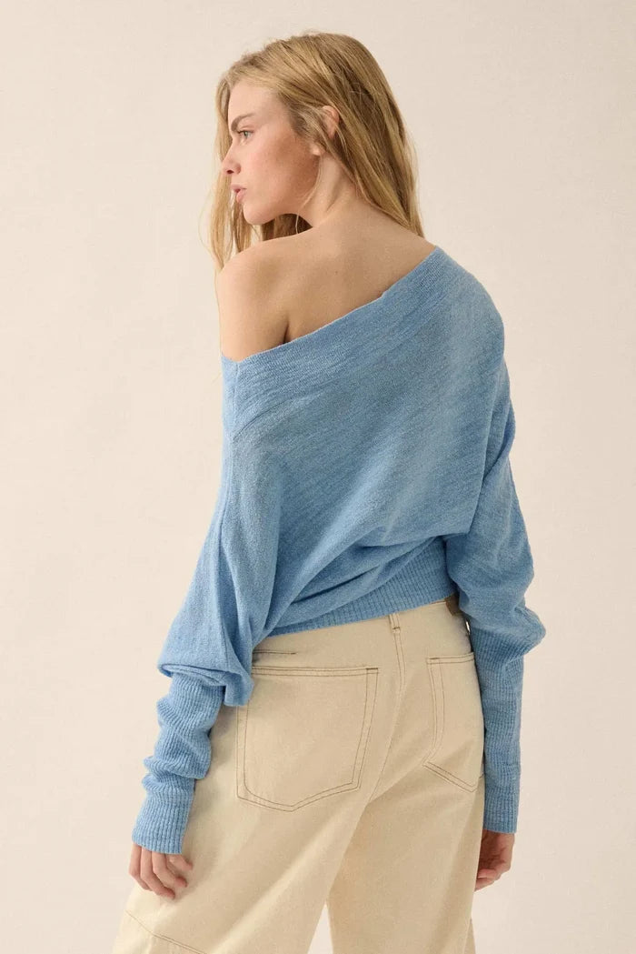 Too Blessed One-Shoulder Slub-Knit Dolman Sweater - ShopPromesa