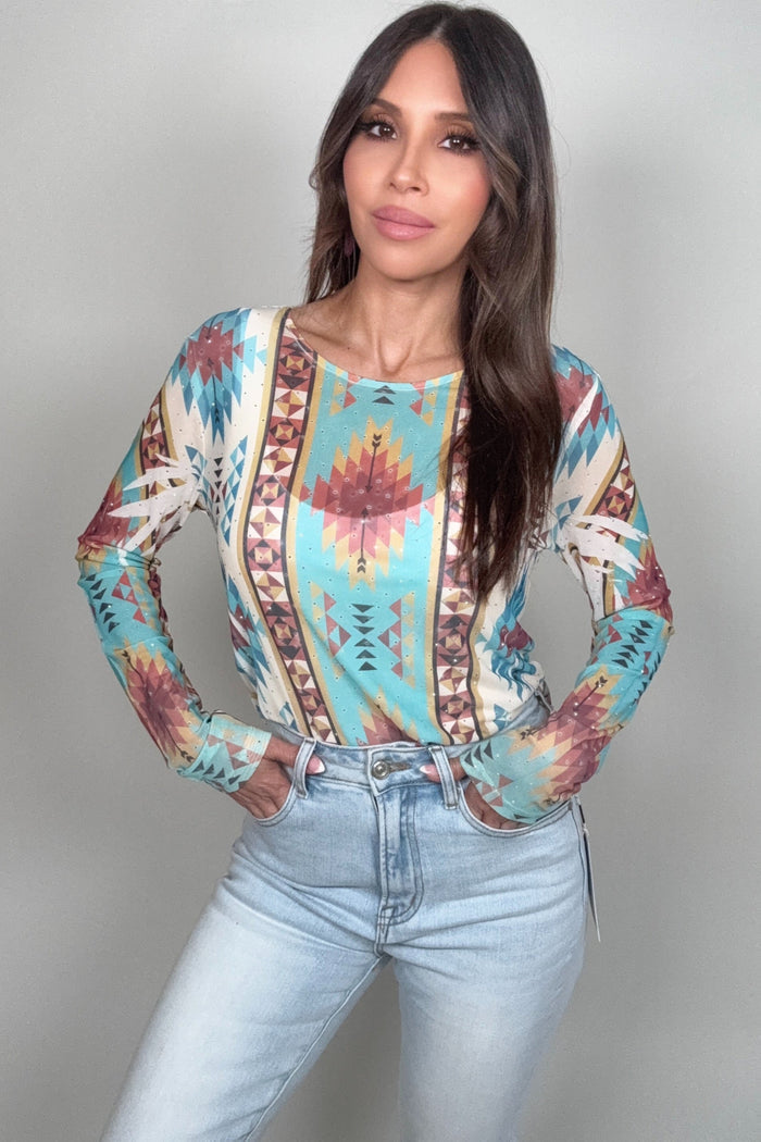 Style the Turquoise Crystal Mesh Top exclusively at Born To Glam