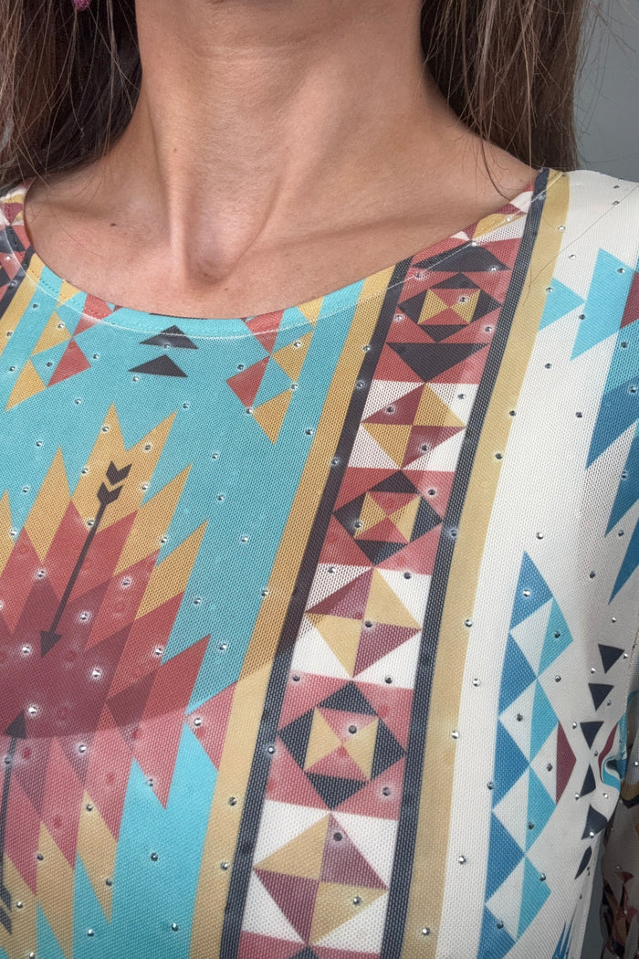 Style the Turquoise Crystal Mesh Top exclusively at Born To Glam