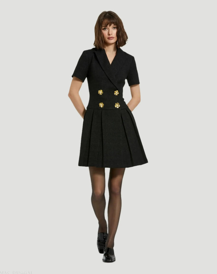 Black Tweed Short Sleeve Blazer Mini Dress - Mac Duggal