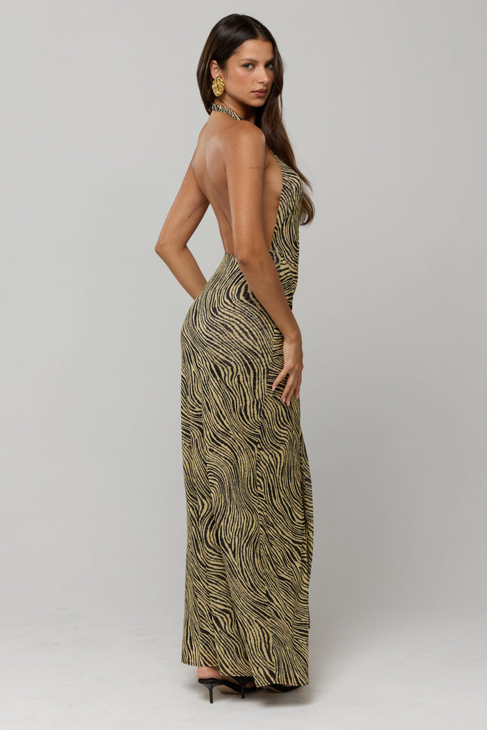 This is an image of Victoria Maxi in Birch - RESA featuring a model wearing the dress