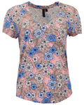 VICTORIA TROPICAL MIX CORAL WOMENS V-NECK PRINTED TOP