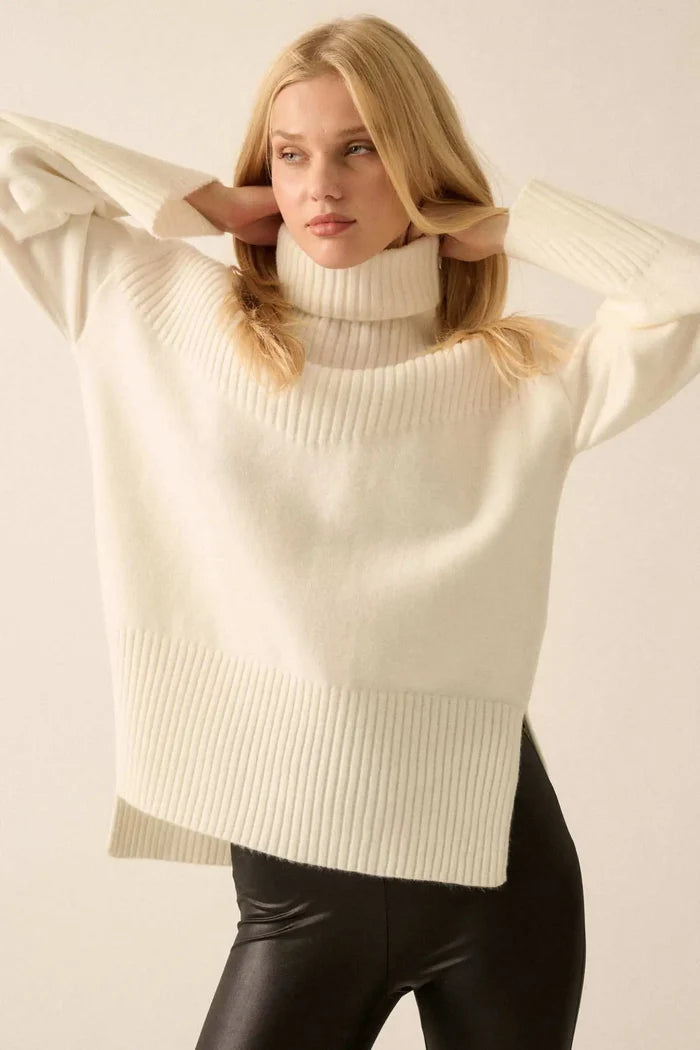 Warmest Regards Split-Hem Turtleneck Sweater - ShopPromesa