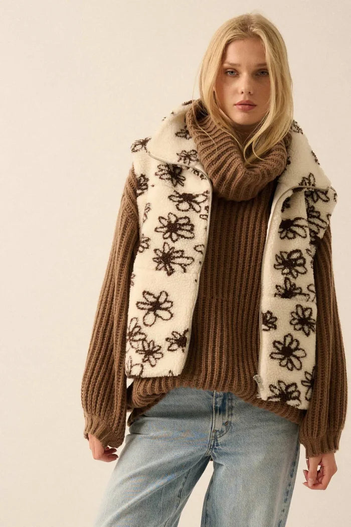 Winter Garden Floral-Print Sherpa Fleece Vest - ShopPromesa