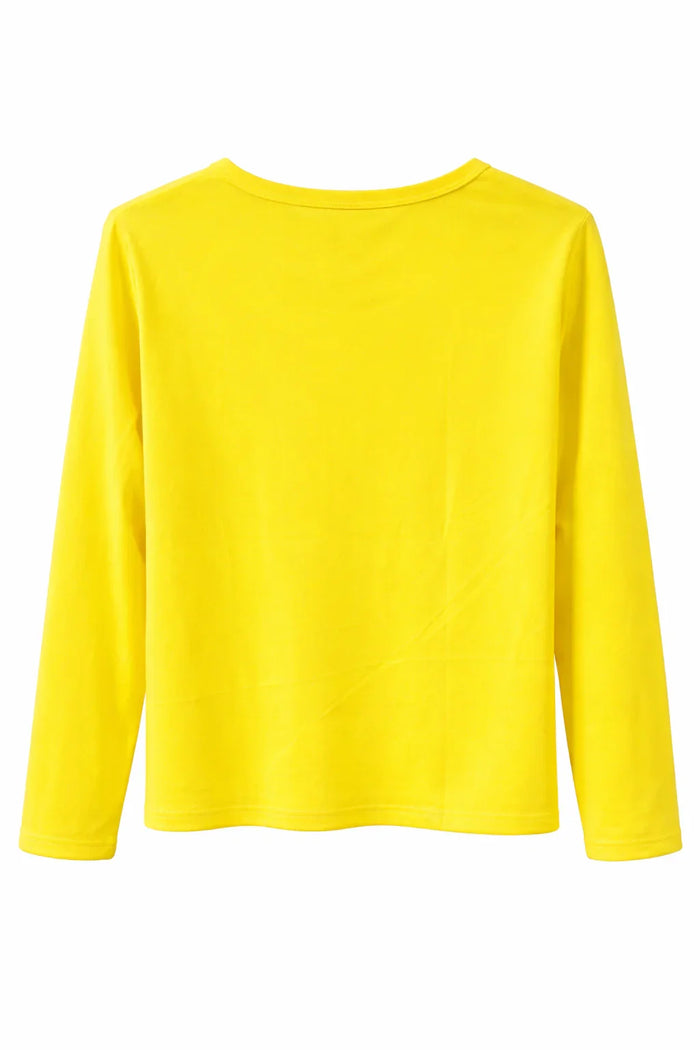 Yellow long sleeve crew neck shirt, back view, plain design