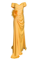 Cult Moda Off Shoulder Boat Neck Yellow Cocktail Prom Dress - Runway Catalog